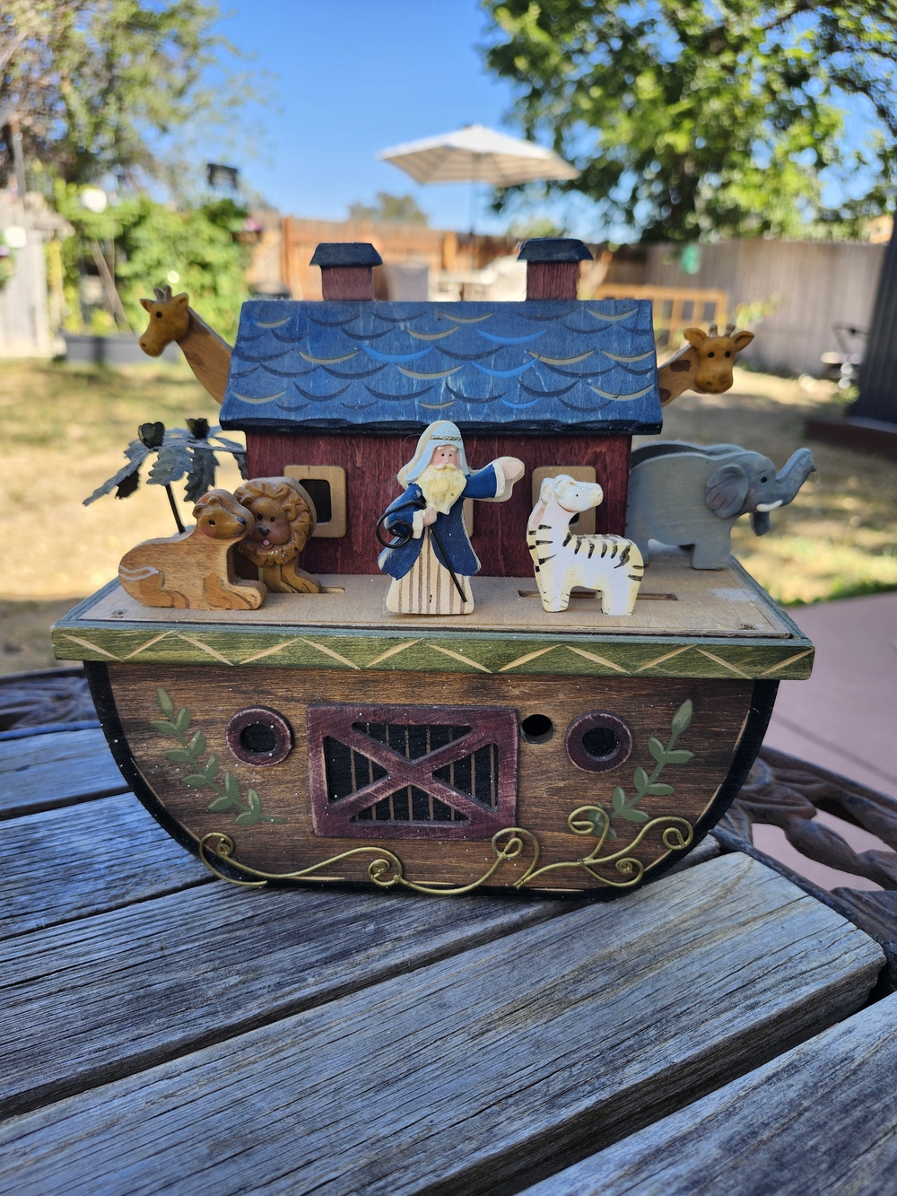 Hand-Painted Wooden Noah's Ark Decorative Accent Folk Art